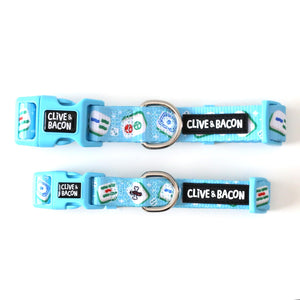 Blue Mahjong Dog Collar - Clive and Bacon