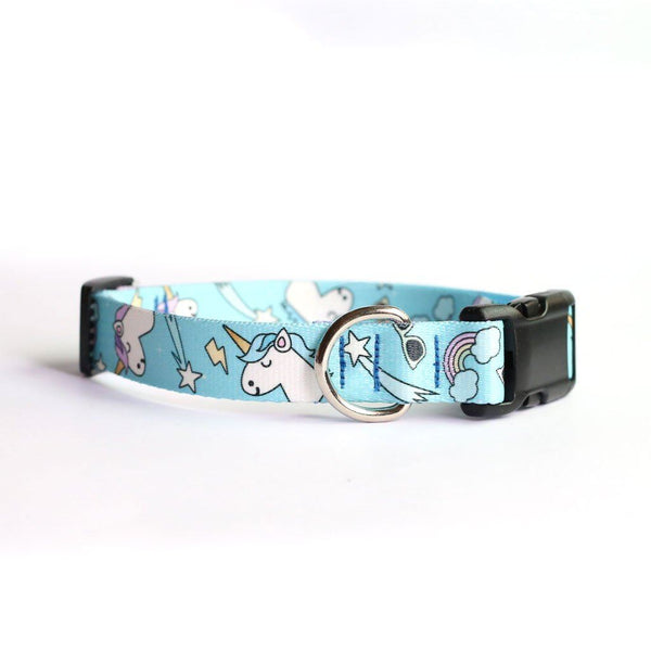 Cotton Candy Blue Unicorn Dog Collar - Clive and Bacon