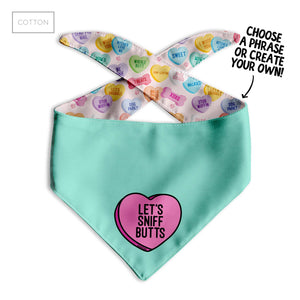 Aqua Conversation Heart Dog Bandana - Clive and Bacon