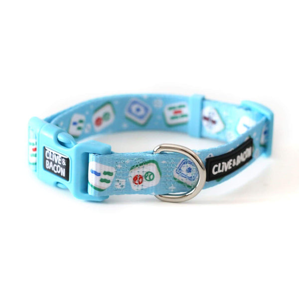 Blue Mahjong Dog Collar - Clive and Bacon