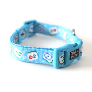 Blue Mahjong Dog Collar - Clive and Bacon