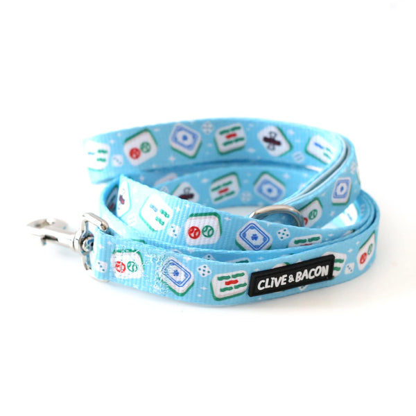 Blue Mahjong Padded Dog Leash - Clive and Bacon