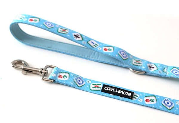 Blue Mahjong Padded Dog Leash - Clive and Bacon
