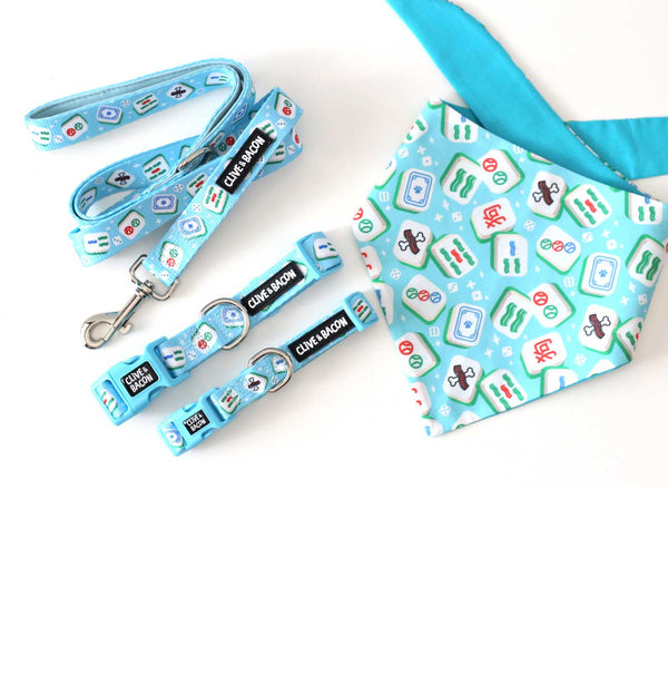 Blue Mahjong Padded Dog Leash - Clive and Bacon