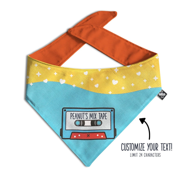 Blue Mix Tape Dog Bandana - Clive and Bacon