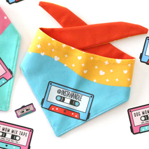 Blue Mix Tape Dog Bandana - Clive and Bacon
