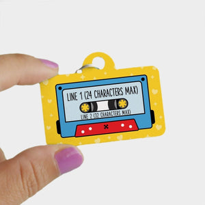Blue Mix Tape Pet ID Tag - Clive and Bacon