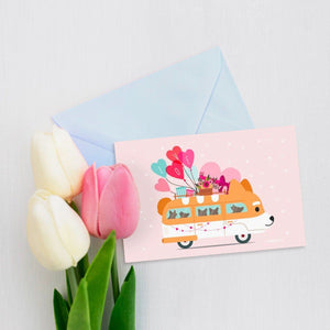 Corgi Van Valentine's Day Cards - Clive and Bacon