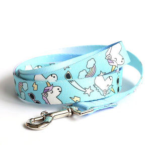 Cotton Candy Blue Unicorn Dog Leash - Clive and Bacon