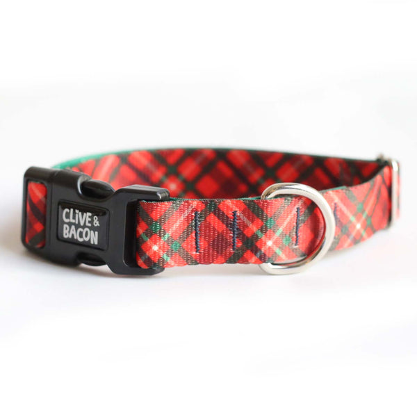 Cranberry Plaid Dog Collar - Clive and Bacon