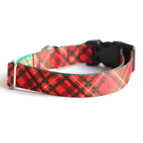 Cranberry Plaid Dog Collar - Clive and Bacon