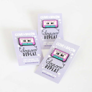 Dog Mom Mix Tape Enamel Pin - Clive and Bacon
