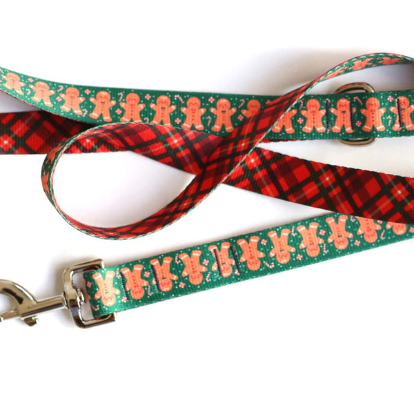 Gingerbread & Cranberry Plaid Dog Leash - Clive and Bacon