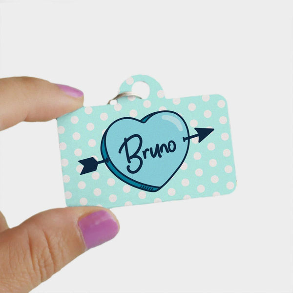 Hey Cupid Valentine's Heart Pet ID Tag | Blue - Clive and Bacon