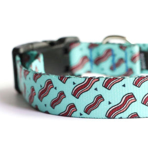 Ice Blue Bacon Dog Collar - Clive and Bacon
