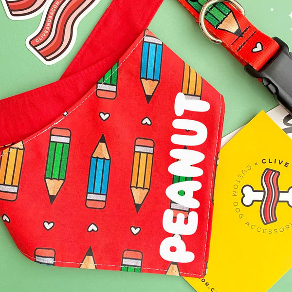 Lookin' Sharp! Pencil Dog Bandana - Clive and Bacon