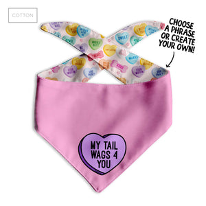 Pink Conversation Heart Custom Dog Bandana - Clive and Bacon