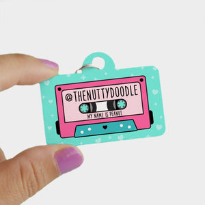 Pink Mix Tape Pet ID Tag - Clive and Bacon
