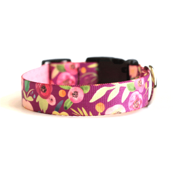 Plum Floral Dog Collar - Clive and Bacon