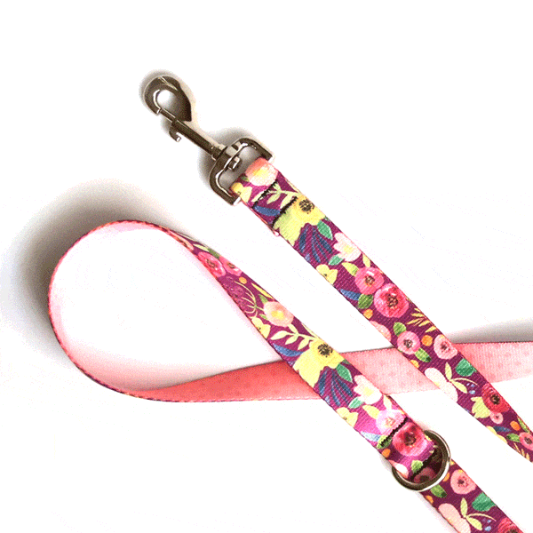 Plum Floral Dog Leash - Clive and Bacon