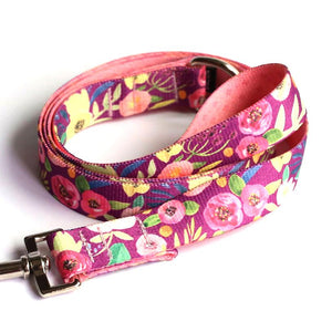 Plum Floral Dog Leash - Clive and Bacon