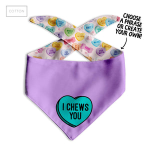 Purple Conversation Heart Dog Bandana - Clive and Bacon