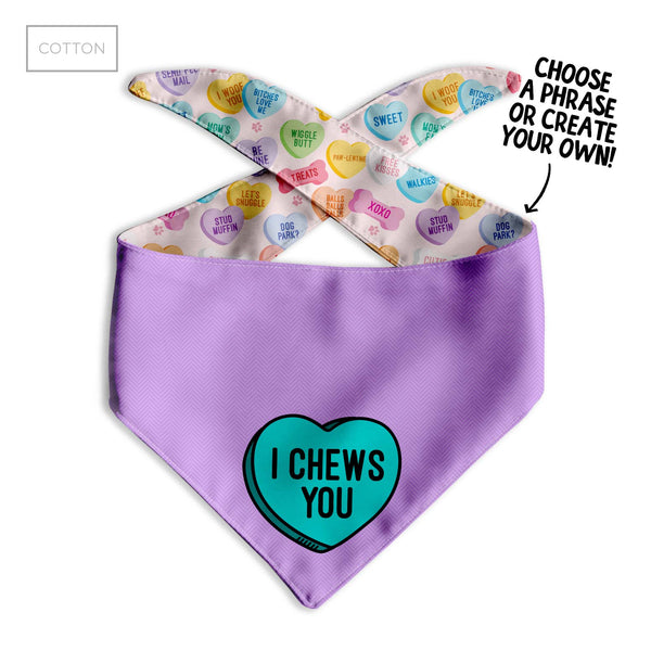 Purple Conversation Heart Dog Bandana - Clive and Bacon