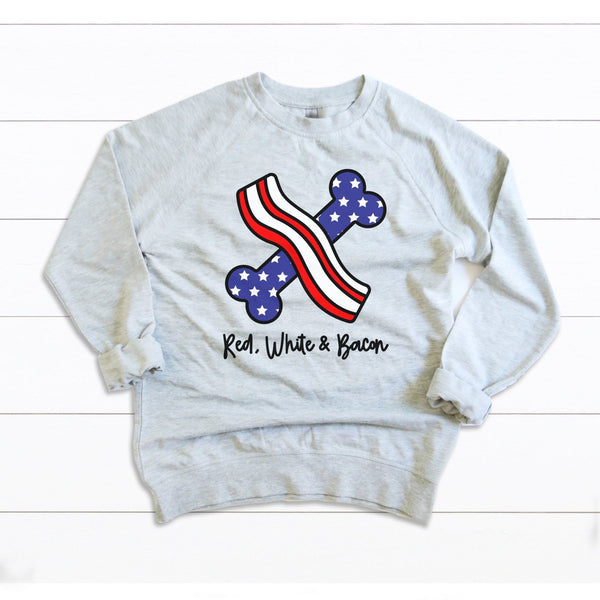 Red, White, & Bacon French Terry Long Sleeve - Clive and Bacon