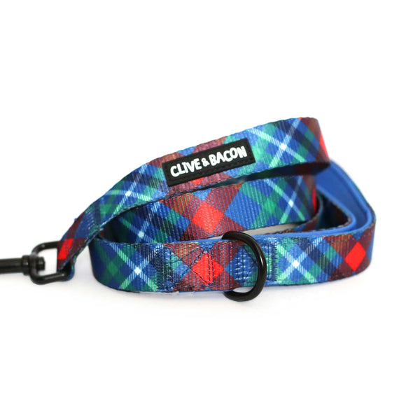 Spruce Plaid Padded Dog Leash - Clive and Bacon